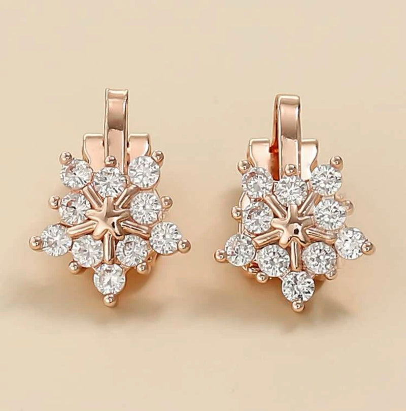 Clip on 1/2" rose and clear stone star button style earrings