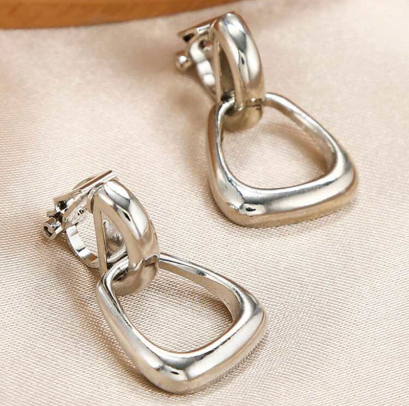 Clip on 1" silver small door knob dangle earrings