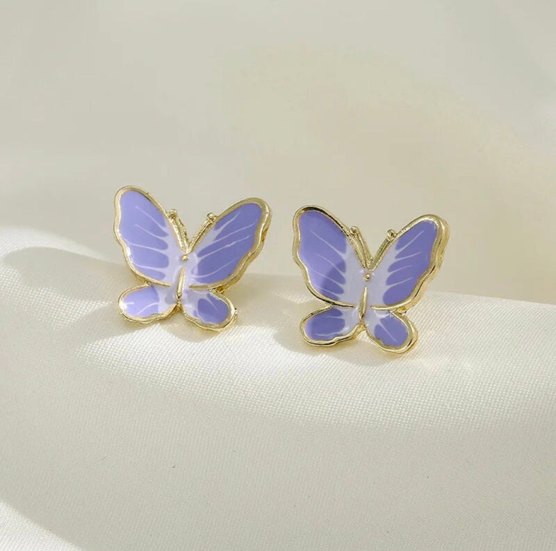 Clip on 1" gold purple butterfly button style screw back earrings