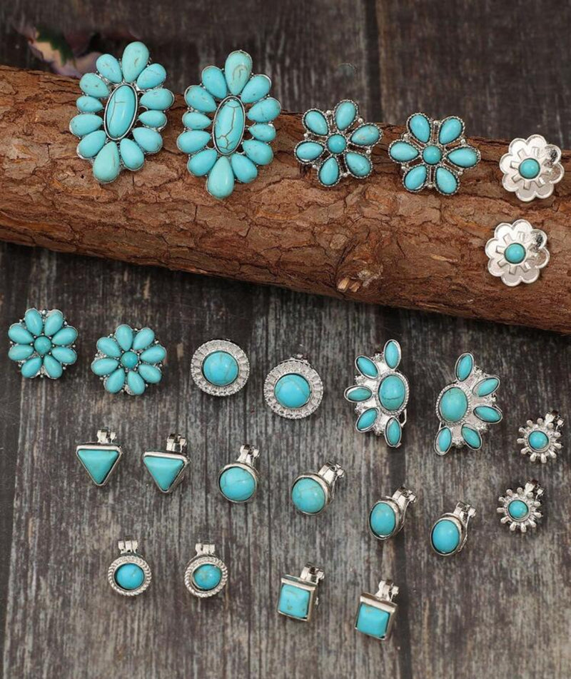 ONE PAIR-Clip on small silver & turquoise stone earrings in several designs