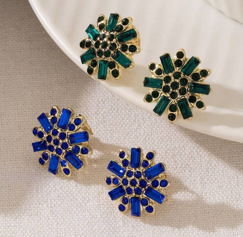 Clip on 3/4" small gold and blue square and round stone earrings