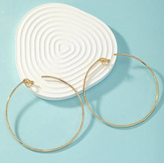 Clip on 3 1/4 Xlarge gold open back indented and shiny hoop earrings