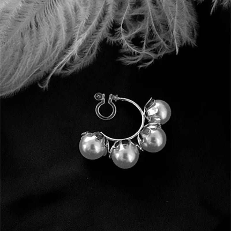 Clip on 1 1/2" plastic clasp silver or gold crown half hoop pearl earrings