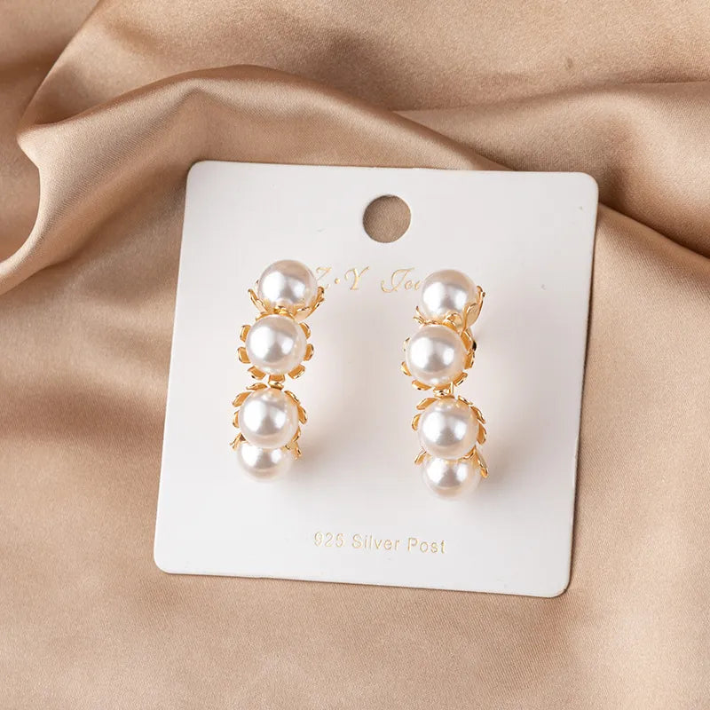Clip on 1 1/2" plastic clasp silver or gold crown half hoop pearl earrings