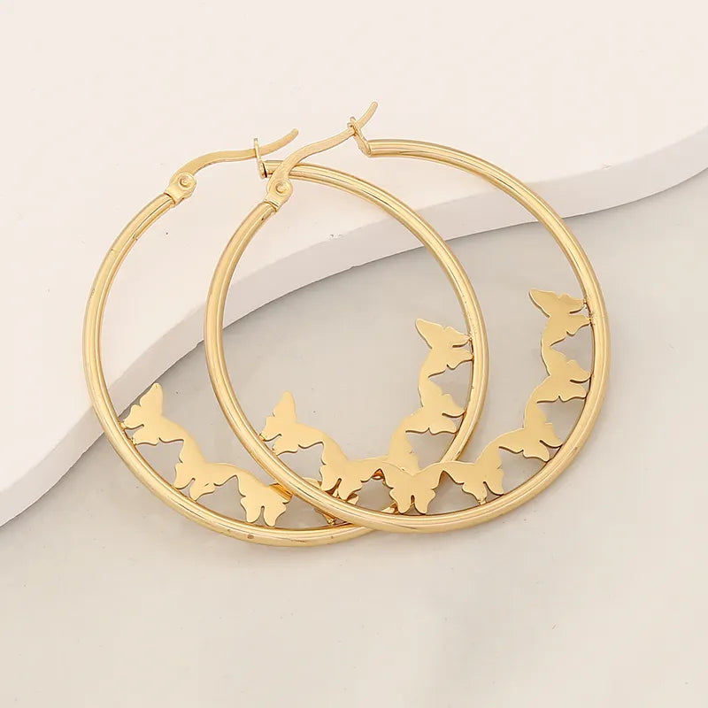 Stainless Steel 1 3/4" pierced gold butterfly hoop earrings