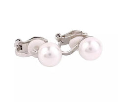 Clip on small silver and white .03 pearl button style earrings