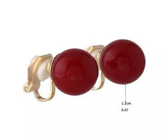 Clip on gold & .05 red bead button style earrings