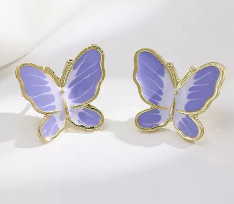 Clip on 1" gold purple butterfly button style screw back earrings