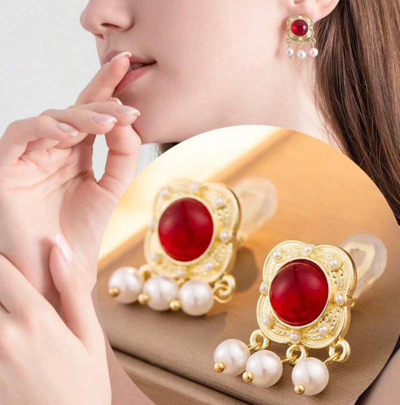 Clip on silver, blue and shimmer odd shaped bead necklace and earring set