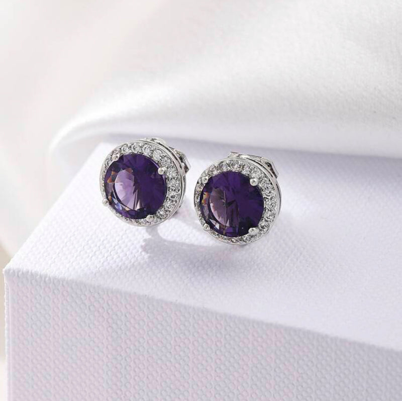 Clip on 1/2" xsmall silver, purple & clear stone earrings