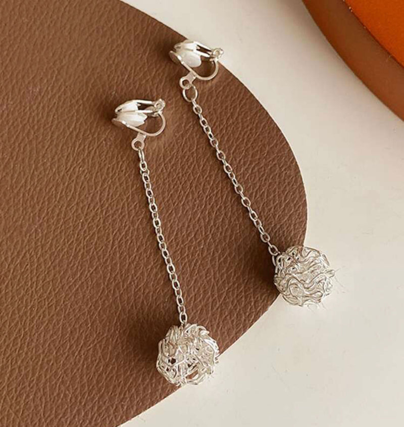 Clip on 4 3/4" silver & black cross earrings w/dangle clear stones & chain
