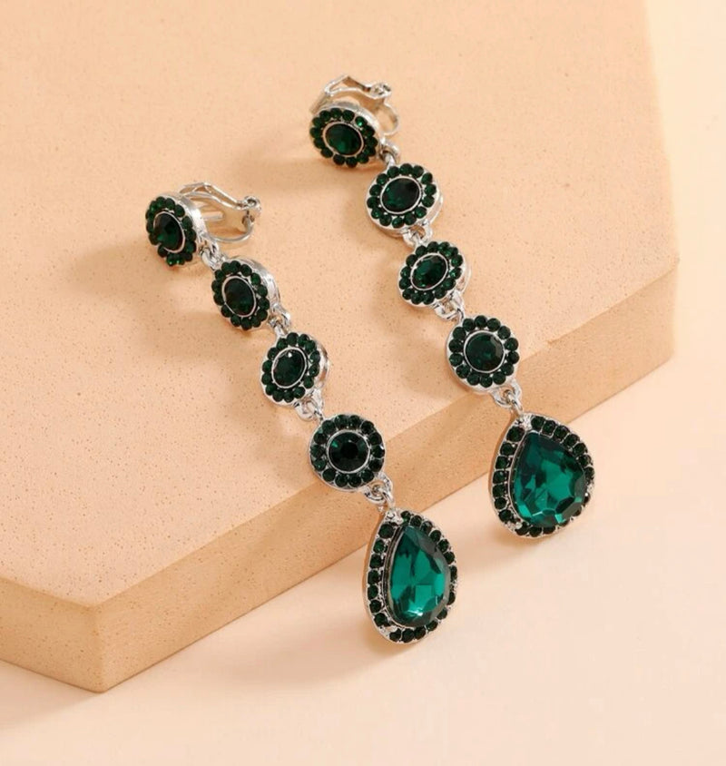 Clip on silver, blue and shimmer odd shaped bead necklace and earring set