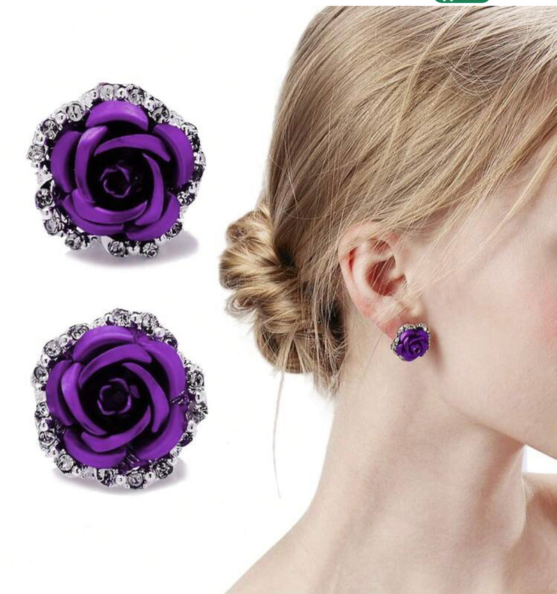 Pierced 3/4" silver and purple flower earrings
