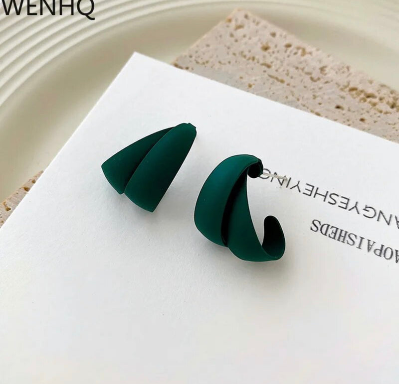 Clip on 1" green twisted hook style open back earrings