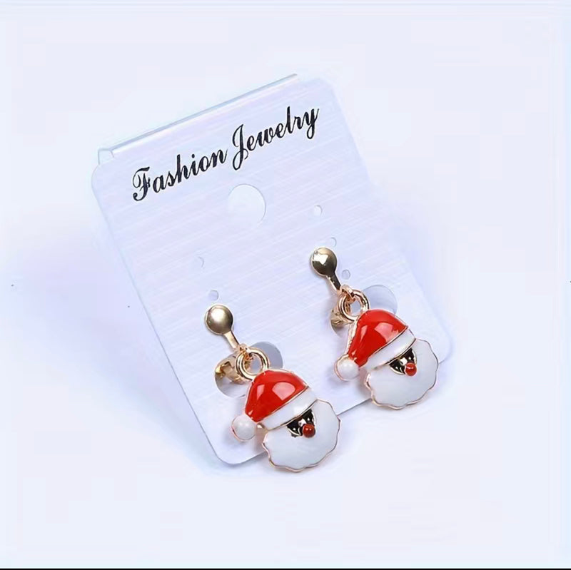 Clip on 1" gold, red and what dangle Santa earrings