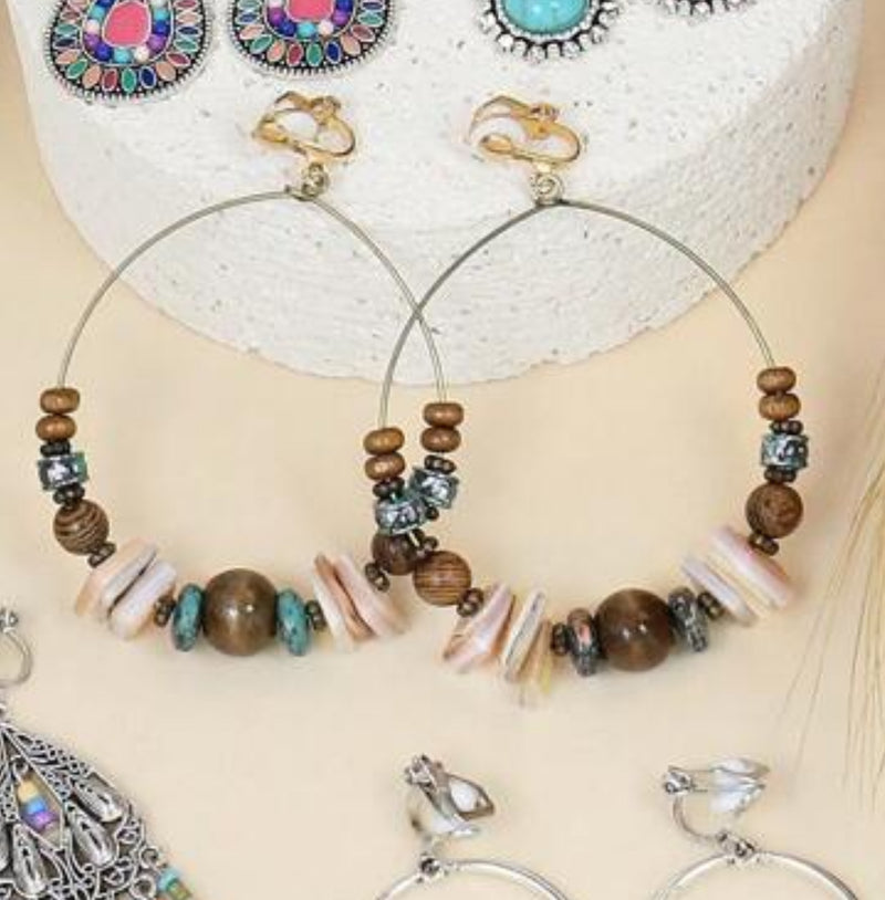 Clip on silver, blue and shimmer odd shaped bead necklace and earring set