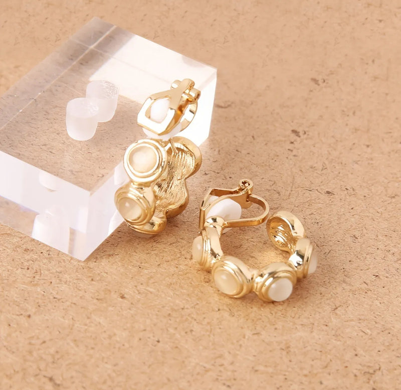 Trendy 1 1/4" clip on shiny gold hoop earring