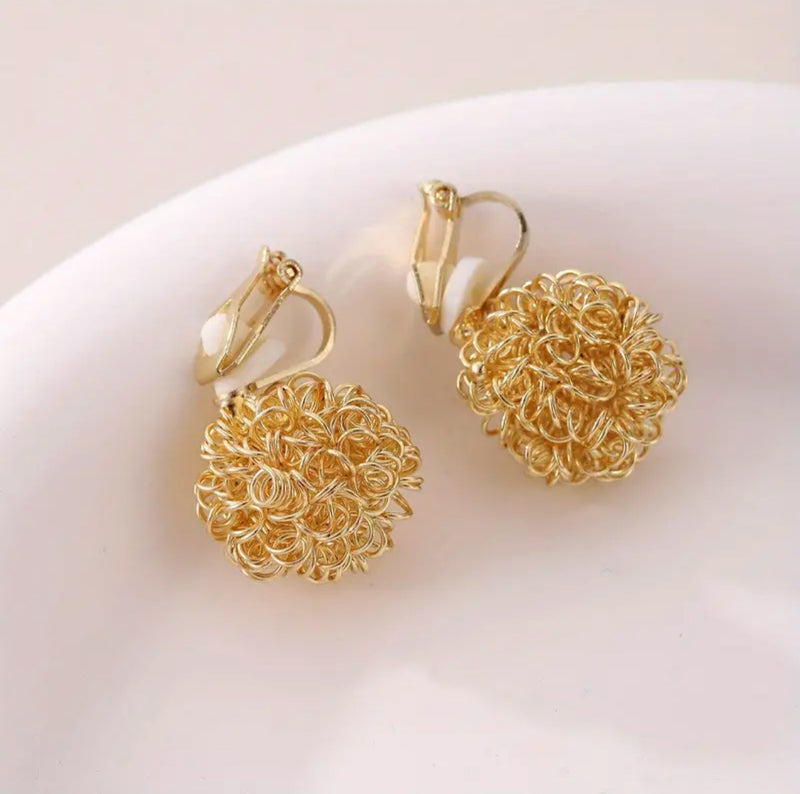 Clip on 1" gold wire ball button style earrings