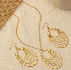 Clip on or pierced gold chain cutout pendant necklace and earring set