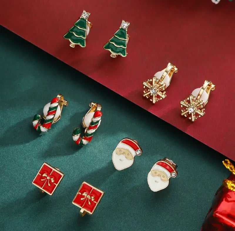 1 Pair- 1/2" Small clip on gold Christmas earrings in a variety of designs