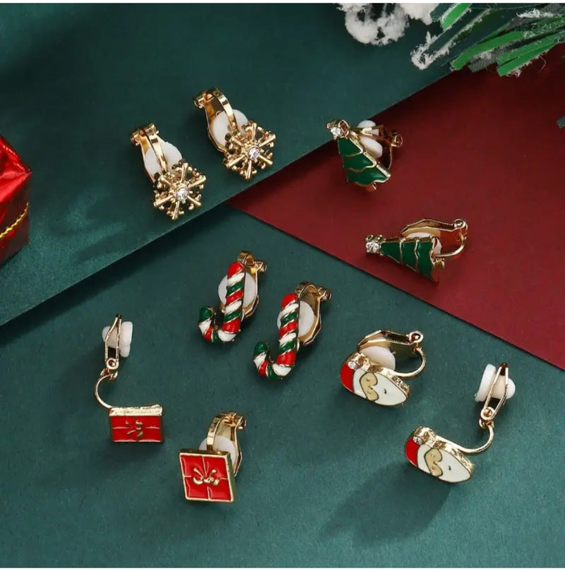 1 Pair- 1/2" Small clip on gold Christmas earrings in a variety of designs