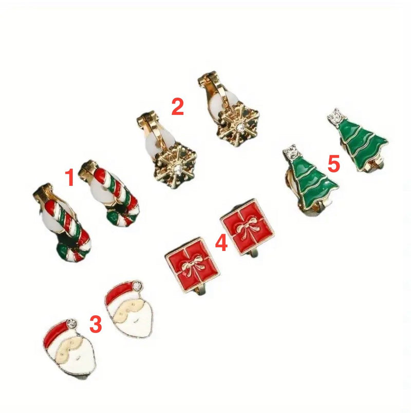 1 Pair- 1/2" Small clip on gold Christmas earrings in a variety of designs