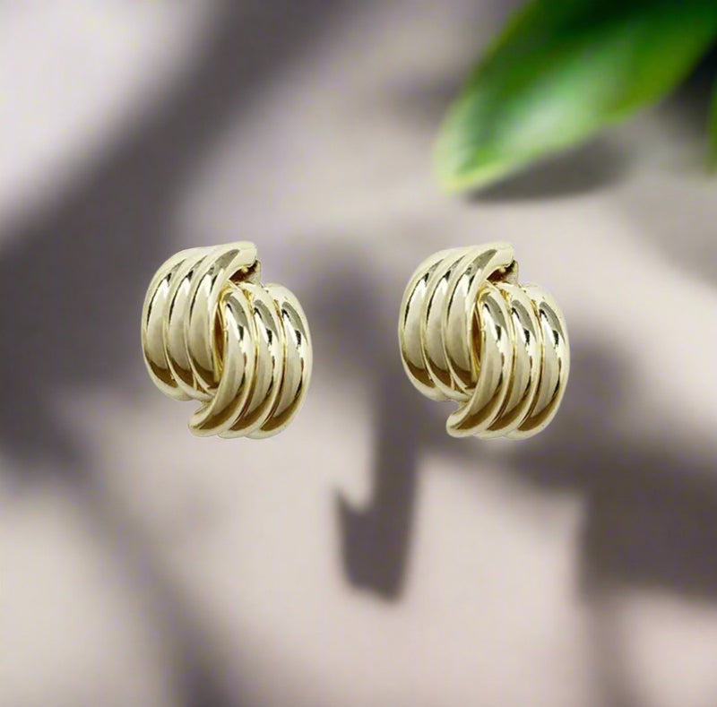 Clip on 3/4" gold indented twisted button style earrings