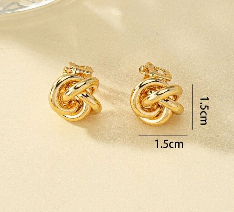 Clip on 3/4" gold small loose knot button style flat clasp earrings