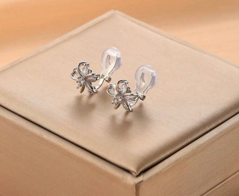 Clip on 1/2" silver double row star hoop earrings with clear stones