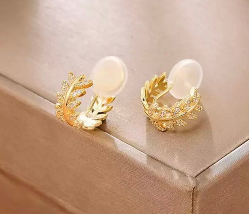 Clip on 2 1/2" round gold top earrings with dangle turquoise woven hoop