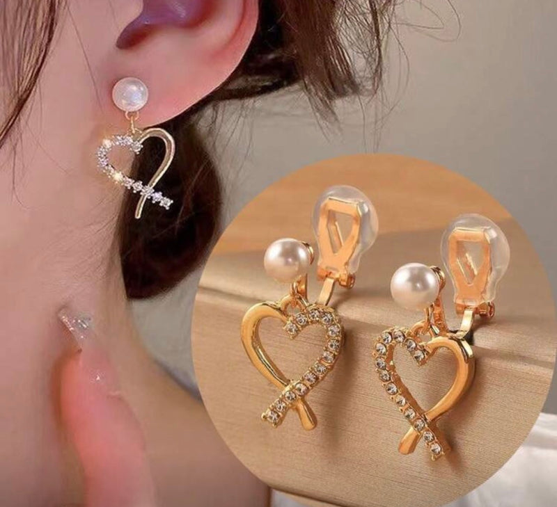 Clip on 1/2" silver double row star hoop earrings with clear stones