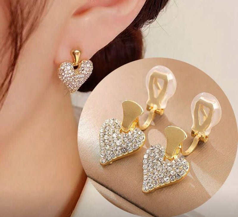 Clip on 1/2" silver double row star hoop earrings with clear stones