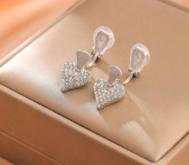 Clip on 1/2" silver double row star hoop earrings with clear stones