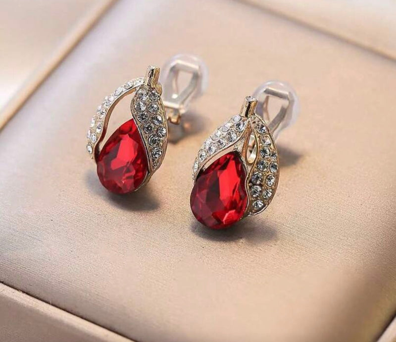 Clip on 1/2" silver double row star hoop earrings with clear stones