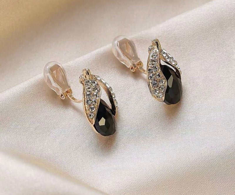 Clip on 1/2" silver double row star hoop earrings with clear stones