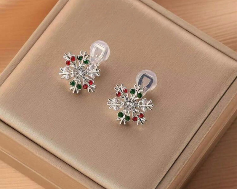 Clip on 1/2" silver double row star hoop earrings with clear stones