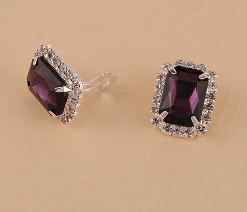 Clip on 1/2" silver double row star hoop earrings with clear stones