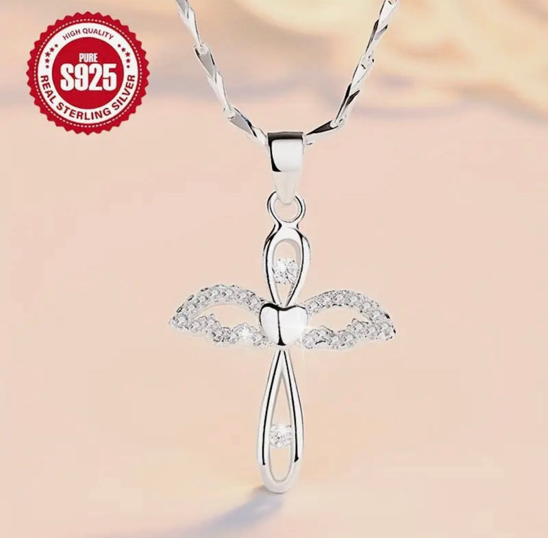 NECKLACE ONLY-Sterling silver infinity stone cross pendant chain necklace