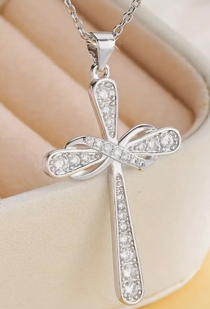 NECKLACE ONLY-Sterling silver infinity stone cross pendant chain necklace