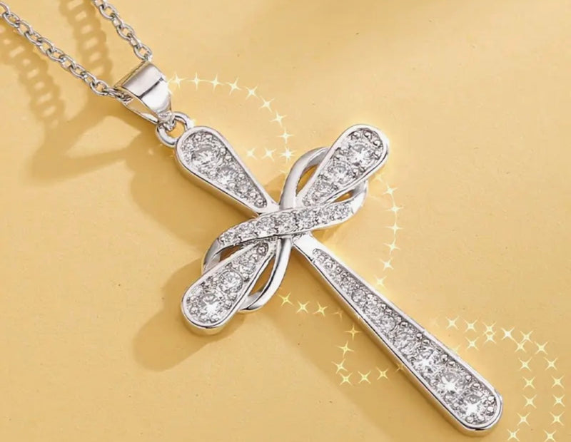 NECKLACE ONLY-Sterling silver infinity stone cross pendant chain necklace