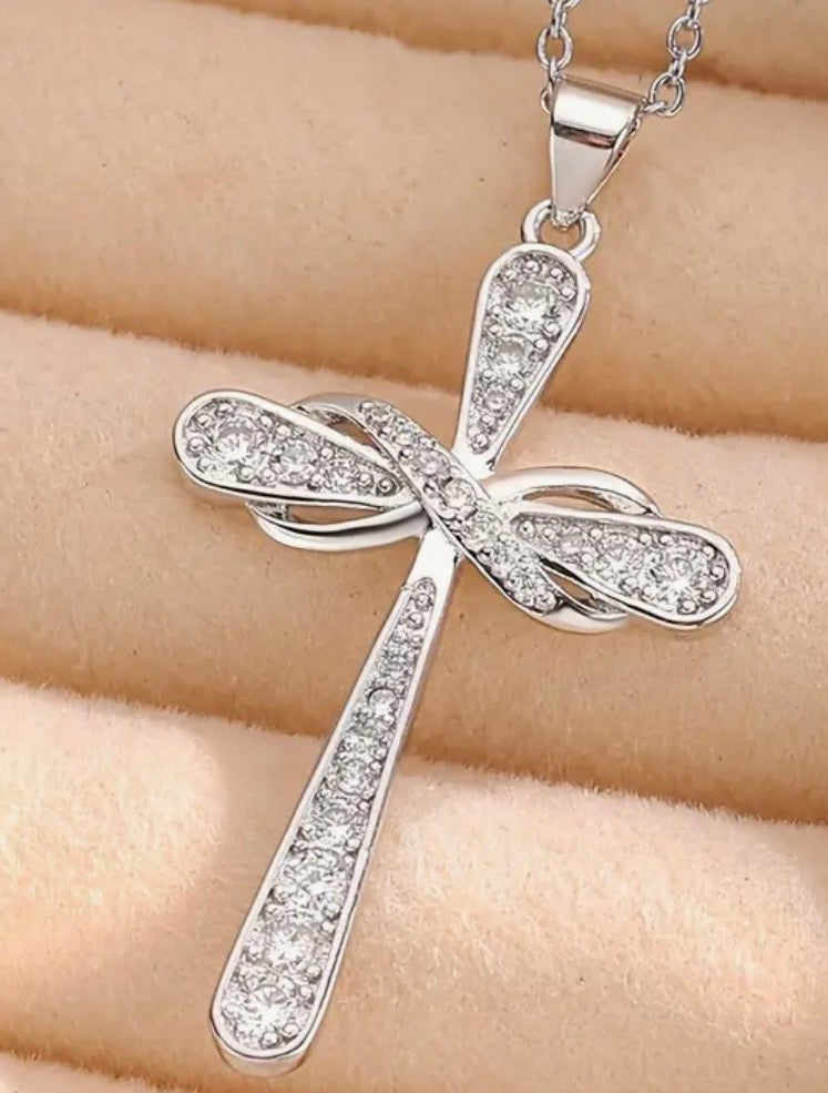 NECKLACE ONLY-Sterling silver infinity stone cross pendant chain necklace