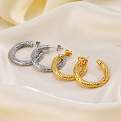DSN Pierced gold and pearl open back titanium steel open back hoop earrings