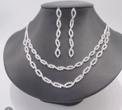 Pierced silver & clear stone lace style necklace and earring set
