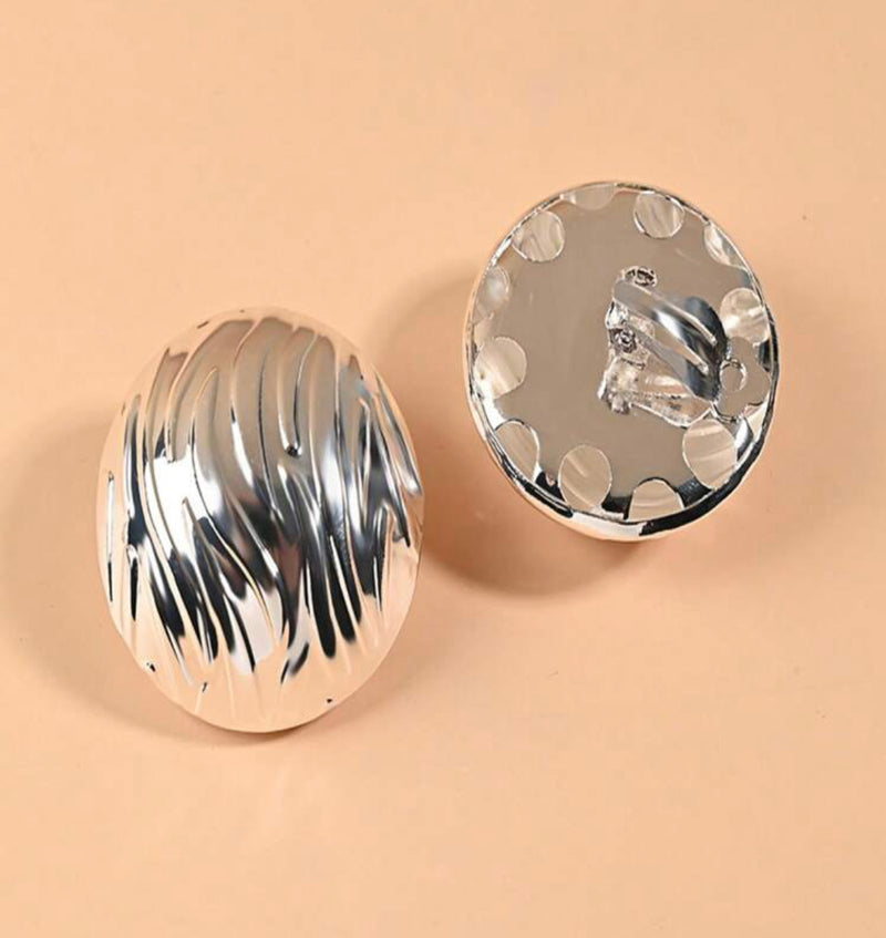 Clip on 1  3/4" large silver lightweight animal print round earrings