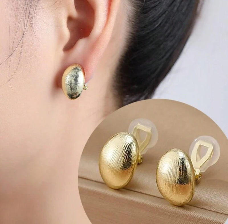 Clip on 3/4" small gold textured scoop style earrings