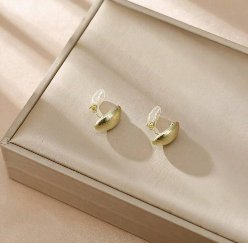 Clip on 3/4" small gold textured scoop style earrings