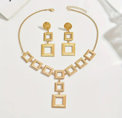 Pierced textured graduated square necklace and earring set