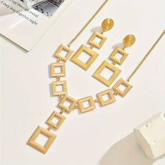 Pierced textured graduated square necklace and earring set