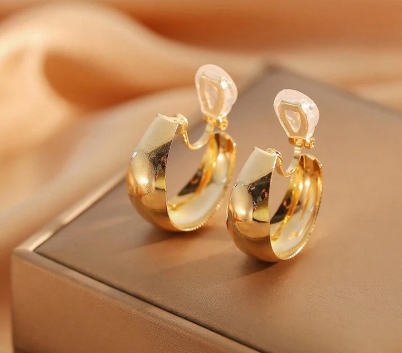 Clip on 1" gold lightweight thin open back hoop earrings