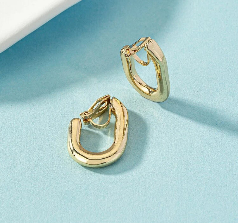 Clip on 1" gold U-shaped open back earrings